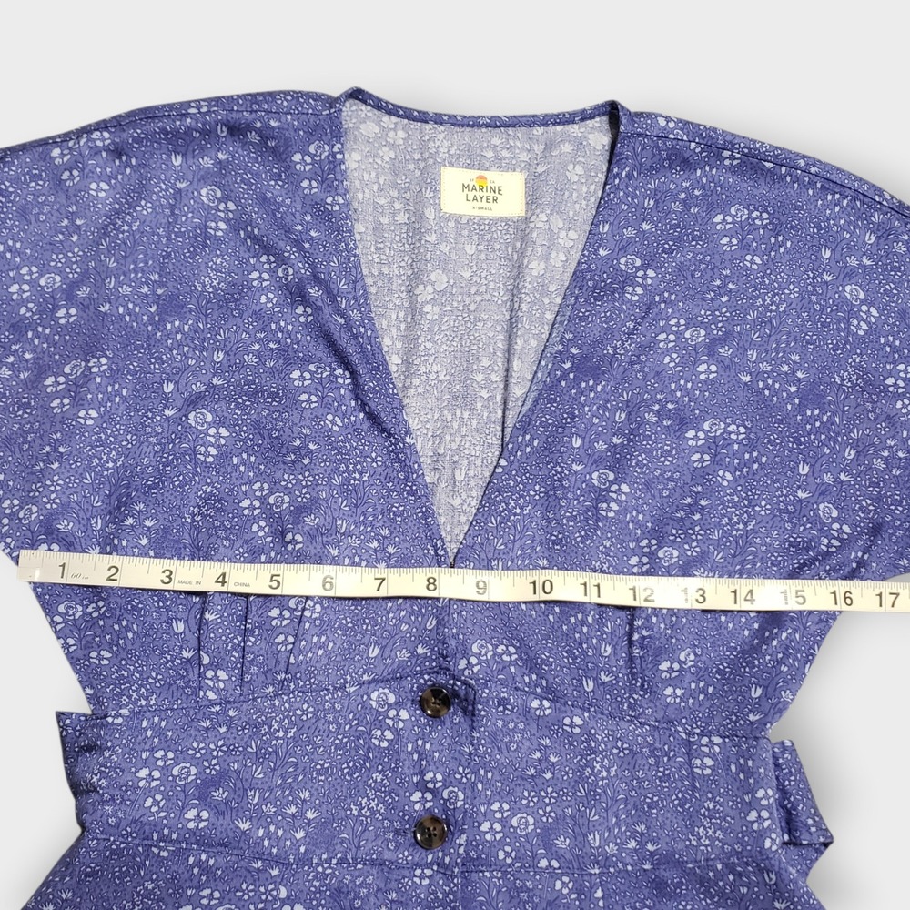 Marine Layer Camila Mini Dress Blue Ditsy Floral Sz XS Button Front Belted - Picture 9 of 12
